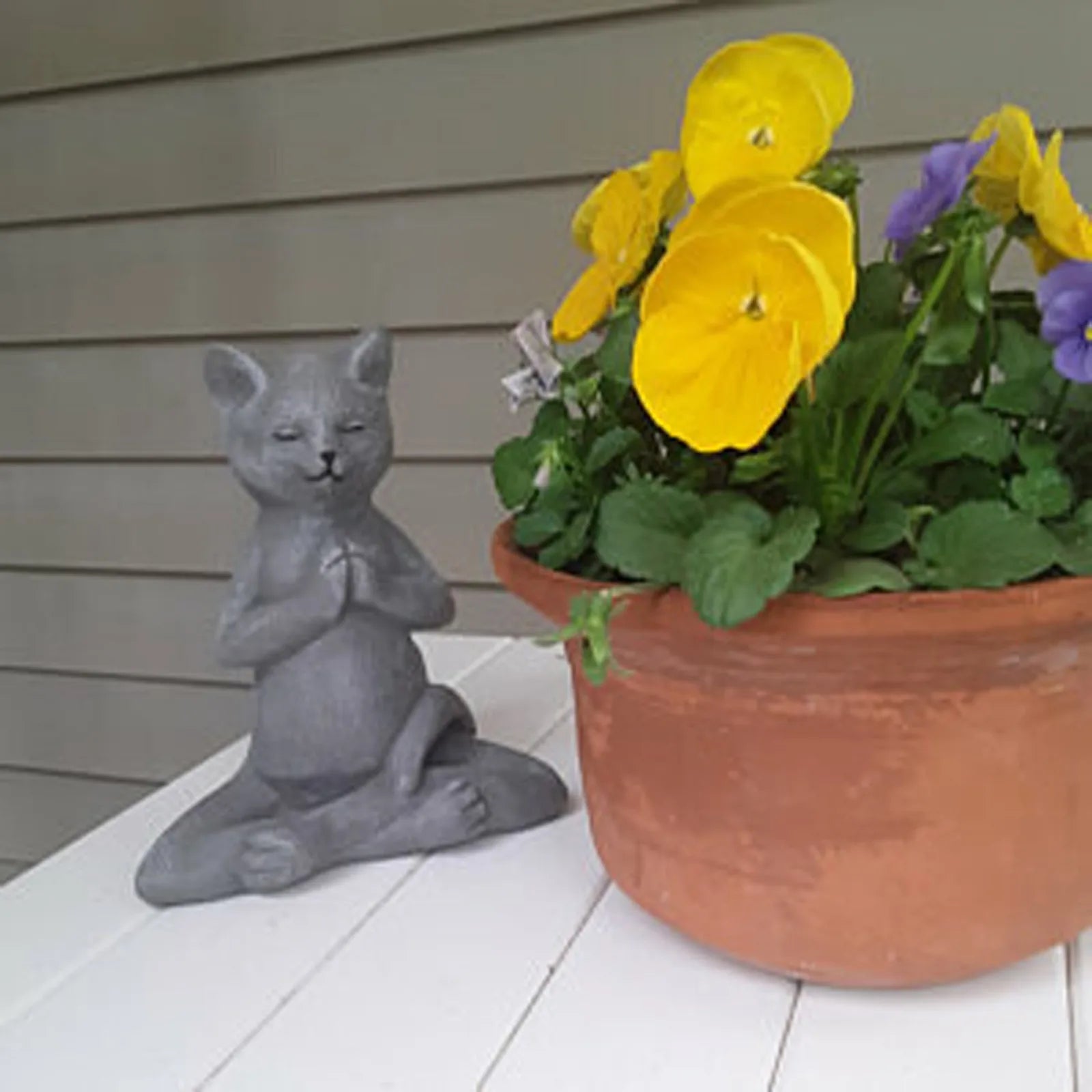 Resin Buddha Cat Meditation Statue - Zen Garden Sculpture