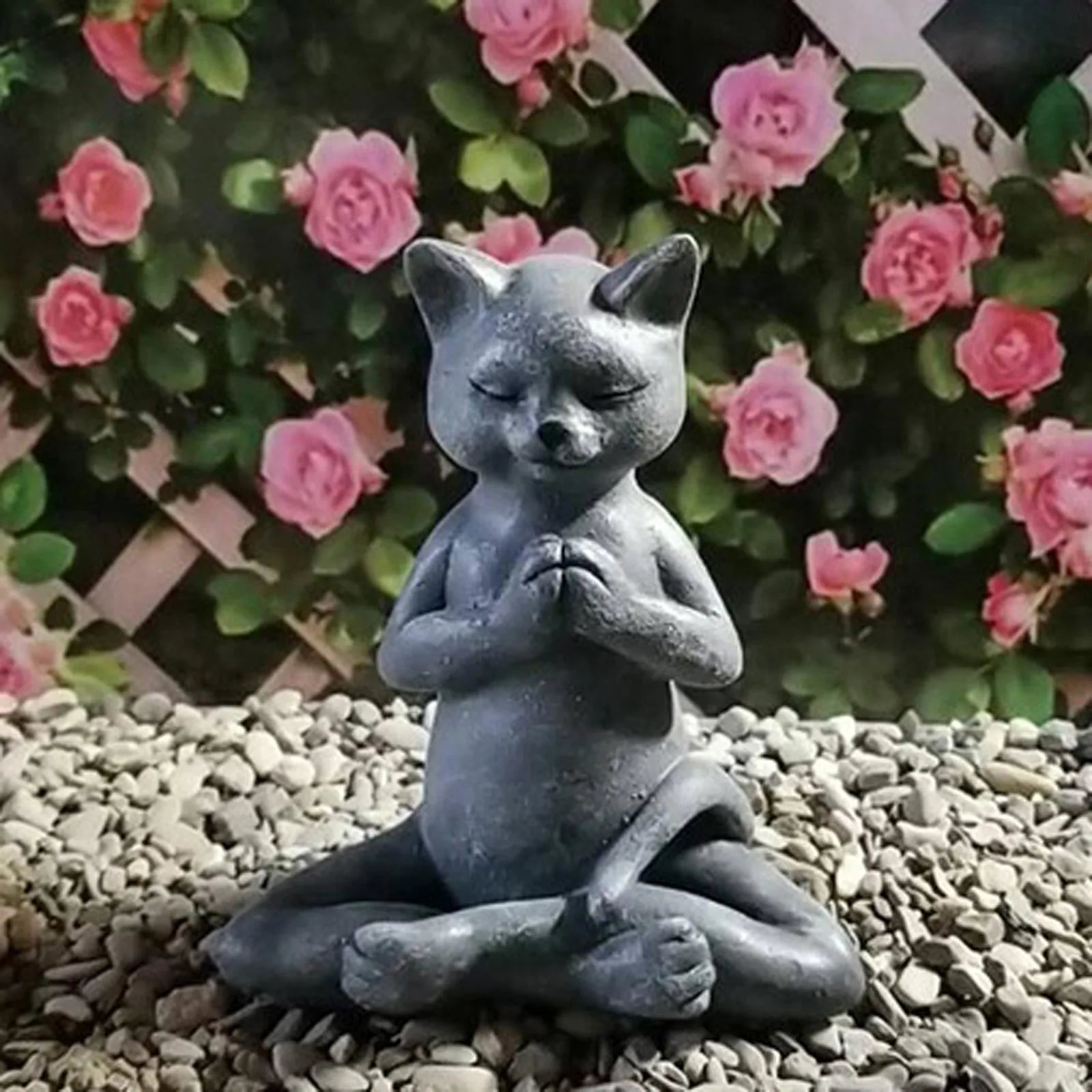 Resin Buddha Cat Meditation Statue - Zen Garden Sculpture