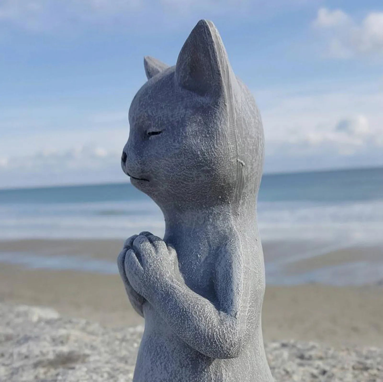 Resin Buddha Cat Meditation Statue - Zen Garden Sculpture