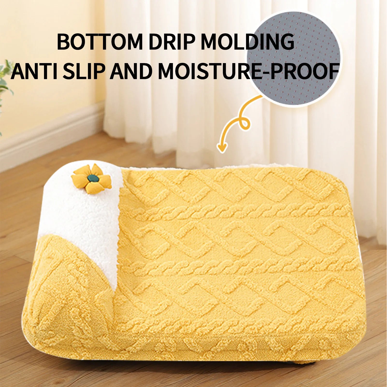 Cute Yellow Cream Cat Bed – Soft Plush Dog Pillow Basket