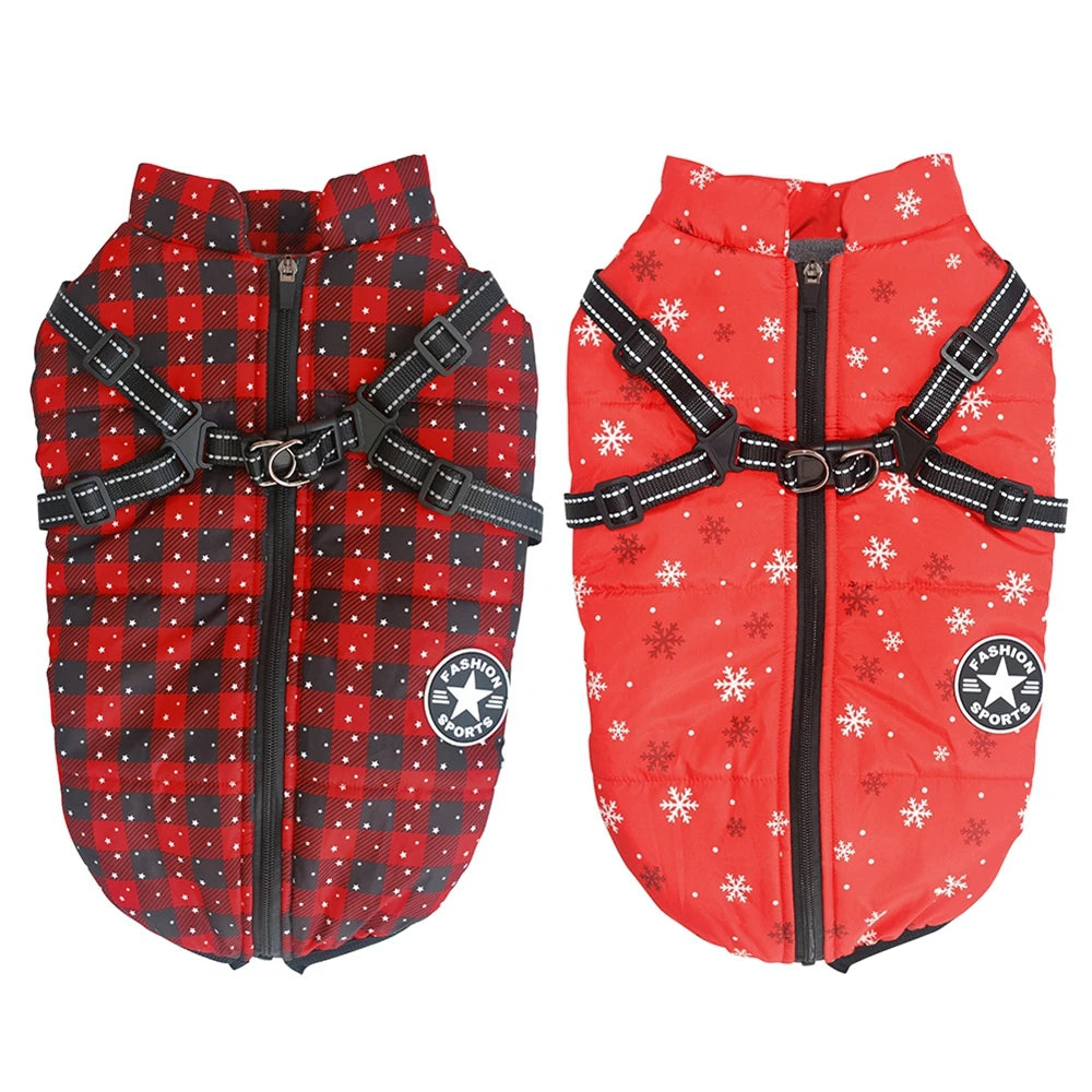 Large Pet Dog Jacket with Harness - Winter Warm Waterproof Coat for Small & Large Dogs