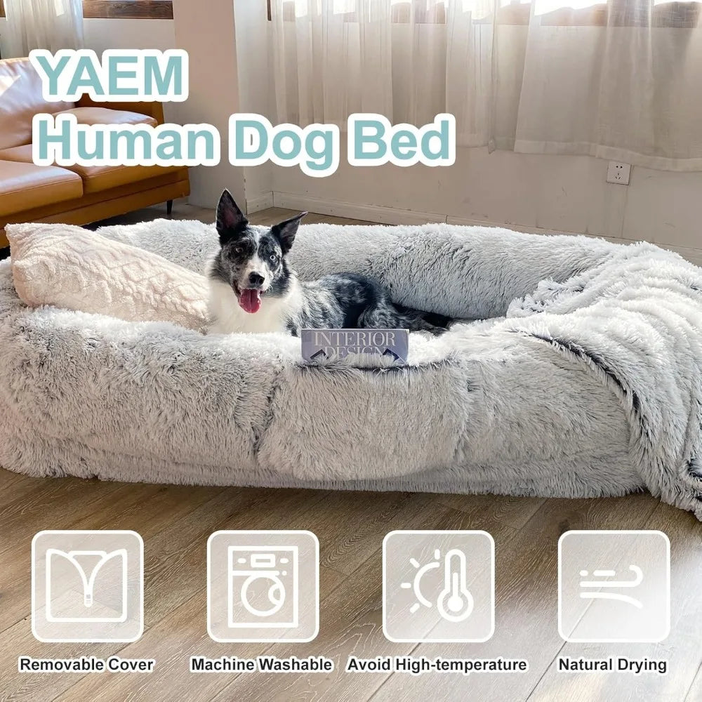 Human Dog Bed – Oversized Washable Faux Fur Napping Bed for Pets & Owners