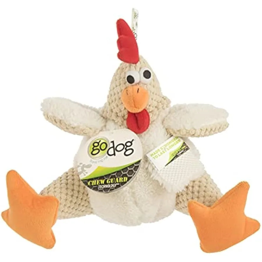 goDog Checkers Fat Rooster Plush Dog Toy – Large, Durable & Squeaky