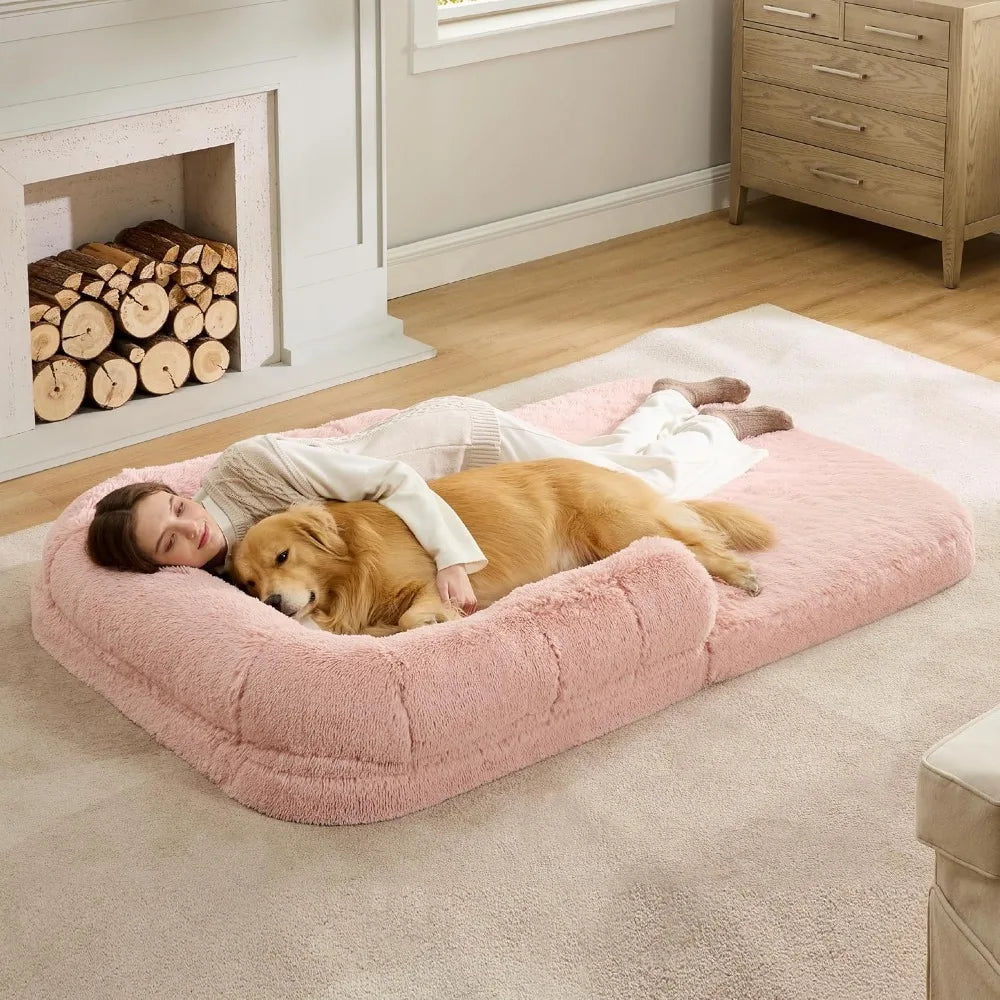 Foldable 2-in-1 Calming Human & Dog Bed for Pet Families