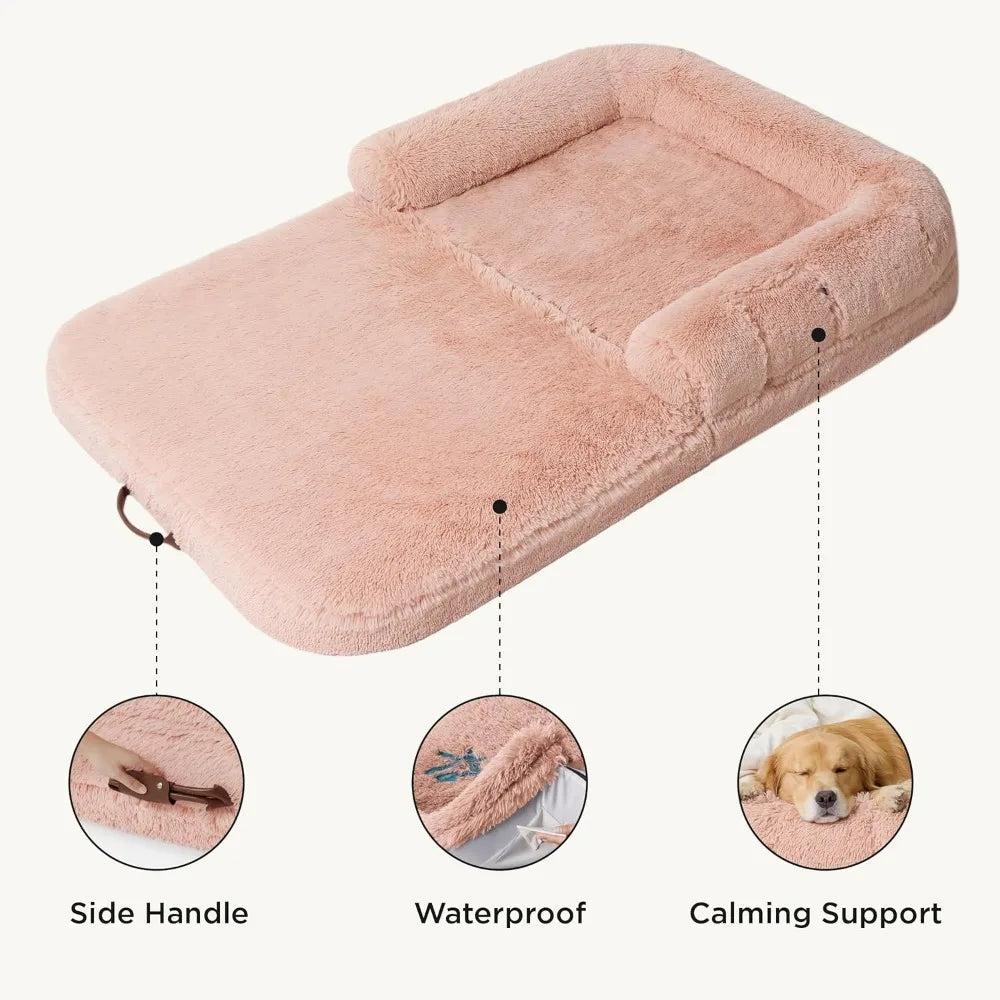 Foldable 2-in-1 Calming Human & Dog Bed for Pet Families