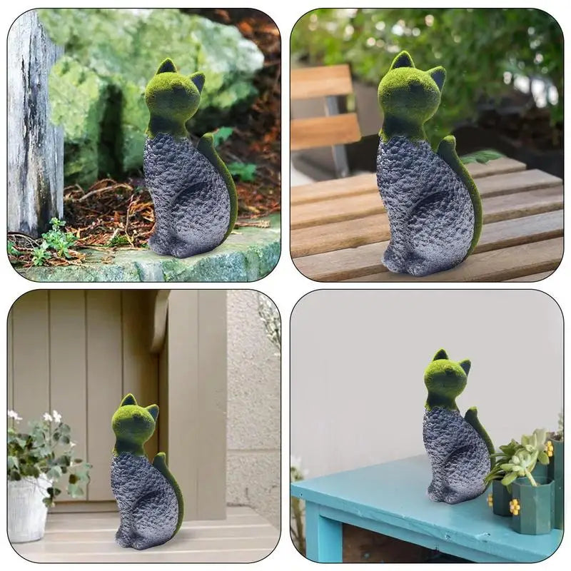 Flocking Cat Sculpture Figurine - Small Animal Desk Decor