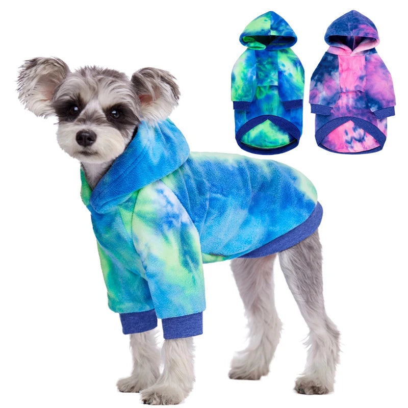 Tie Dye Dog Hoodie Winter Coat with Hat - Pet Sweaters for Small to Large Dogs