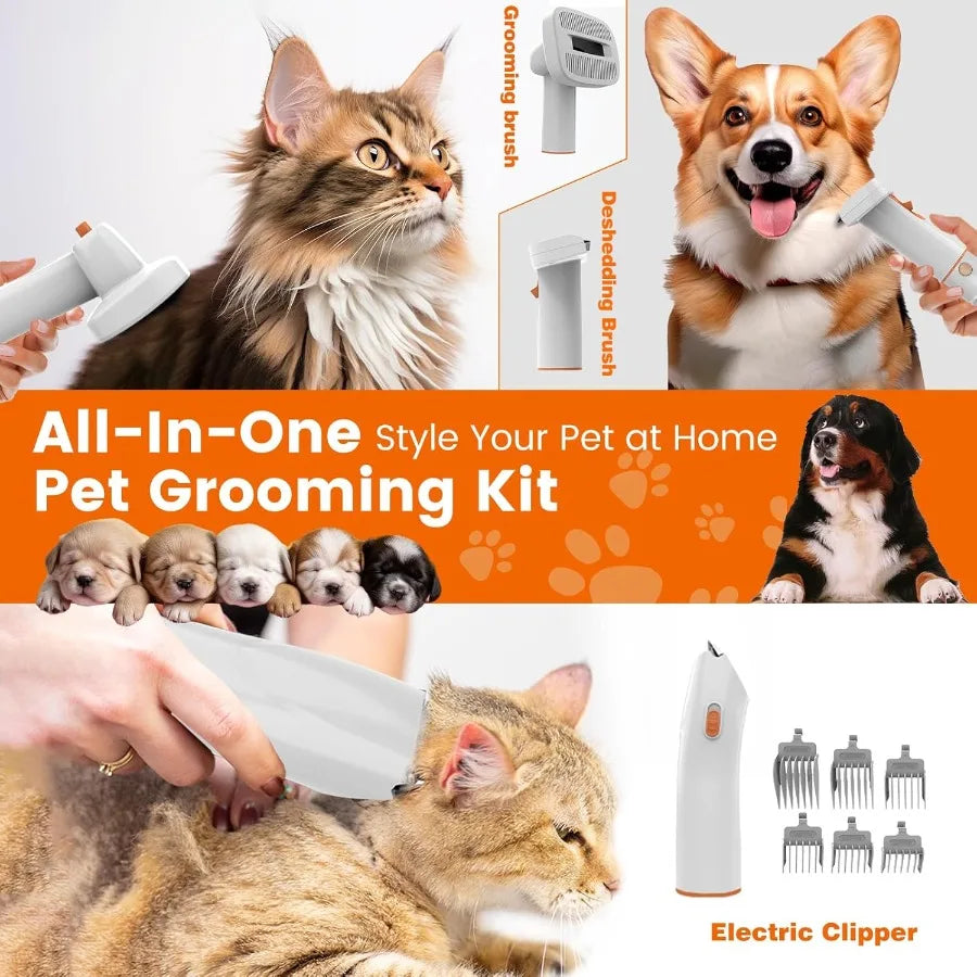 Dog Grooming Vacuum Kit with Clippers, 12,000Pa Pet Hair Vacuum for Dogs