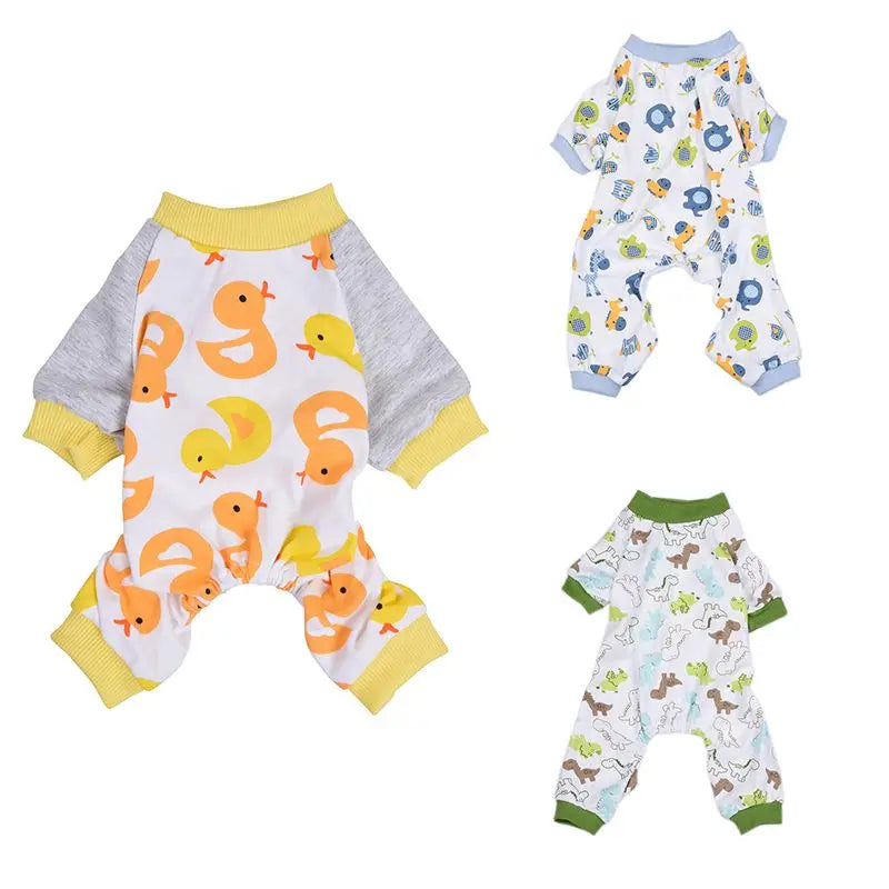 Puppy Dog Pajamas Cute Animal Print Pet Bodysuit for Small & Medium Dogs