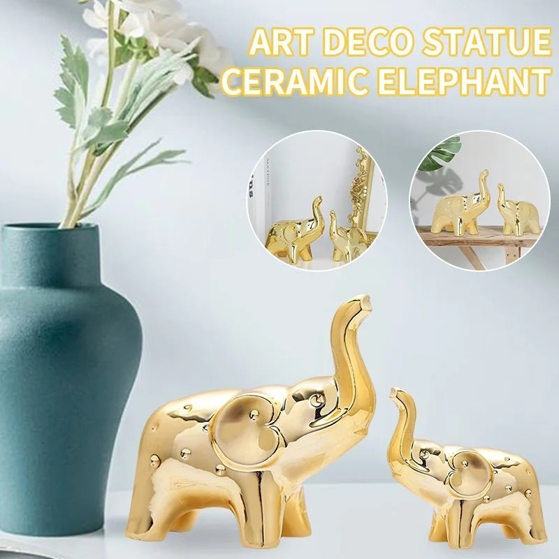 Elephant Statue Ceramic Animal Sculpture - Lucky Wealth Home Decor