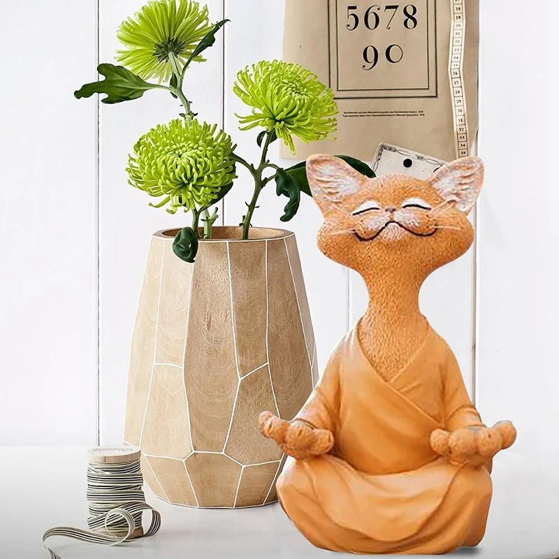 Meditation Cat Resin Statue - Sitting Cat Flower Home & Garden Ornament
