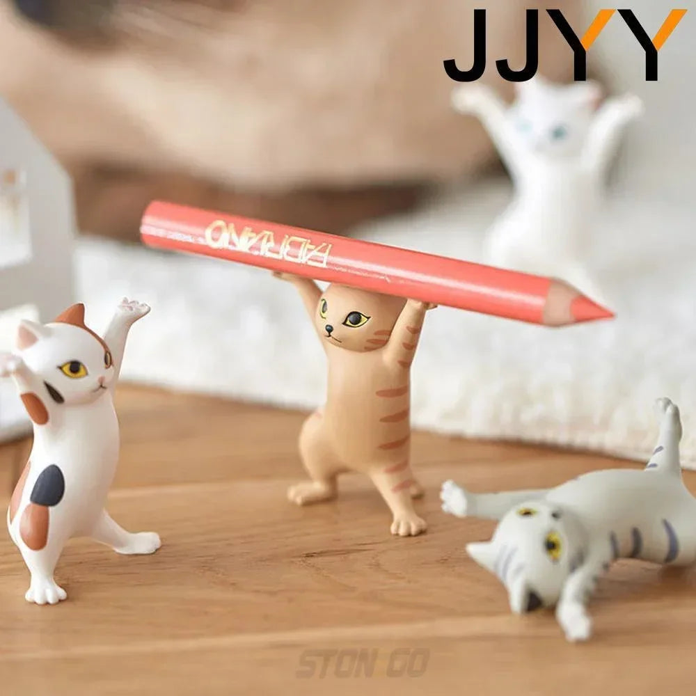 JJYY Cat Statue Pencil Holder – Cute Desktop & Bookshelf Ornament
