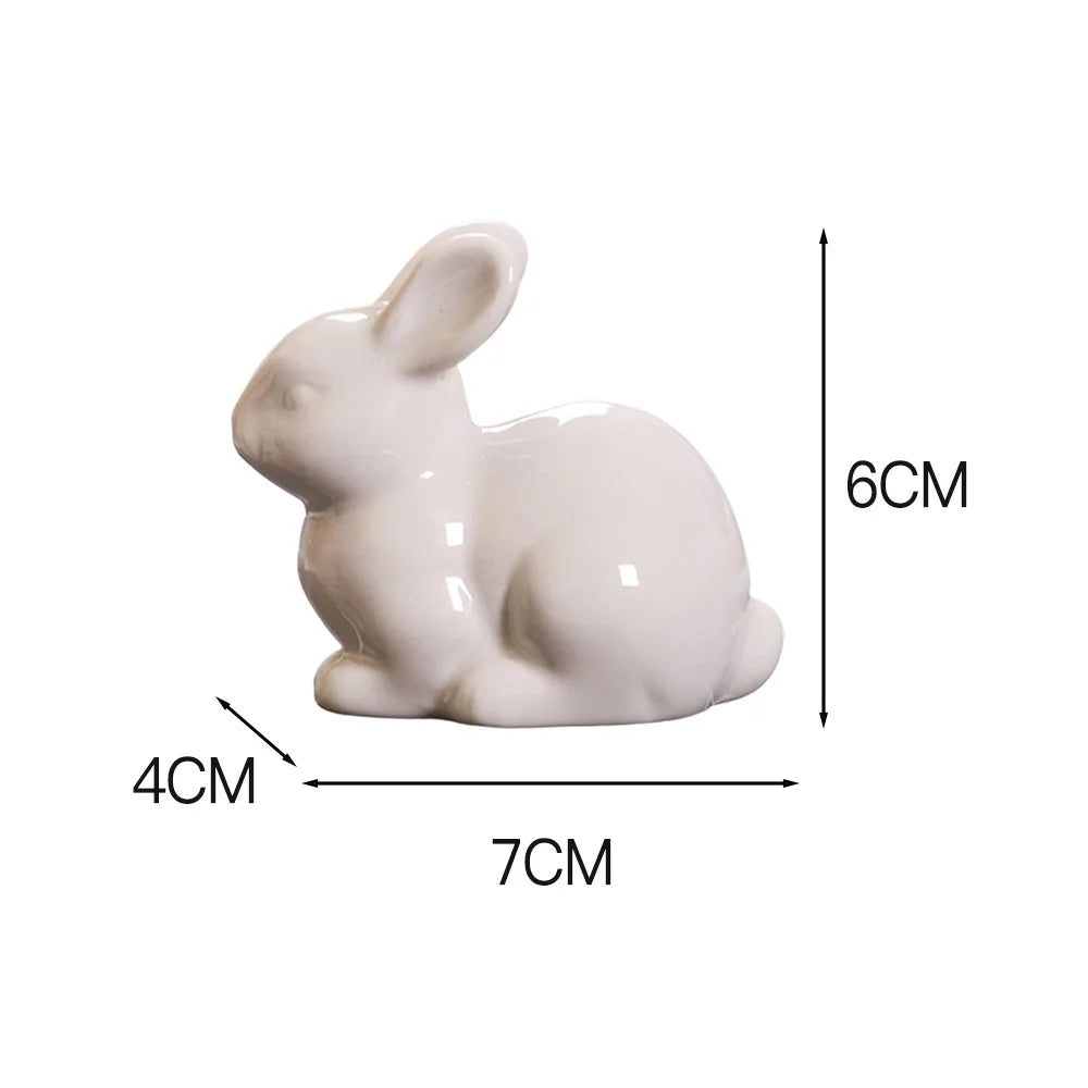 Mini Ceramic Bunny Ornament – Cute Animal Figurine for Home Decoration