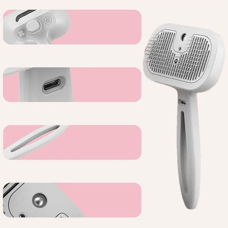 Dog Hair Care Cleaning Comb with Spray | USB Charging Pet Grooming Tool for Dogs & Cats