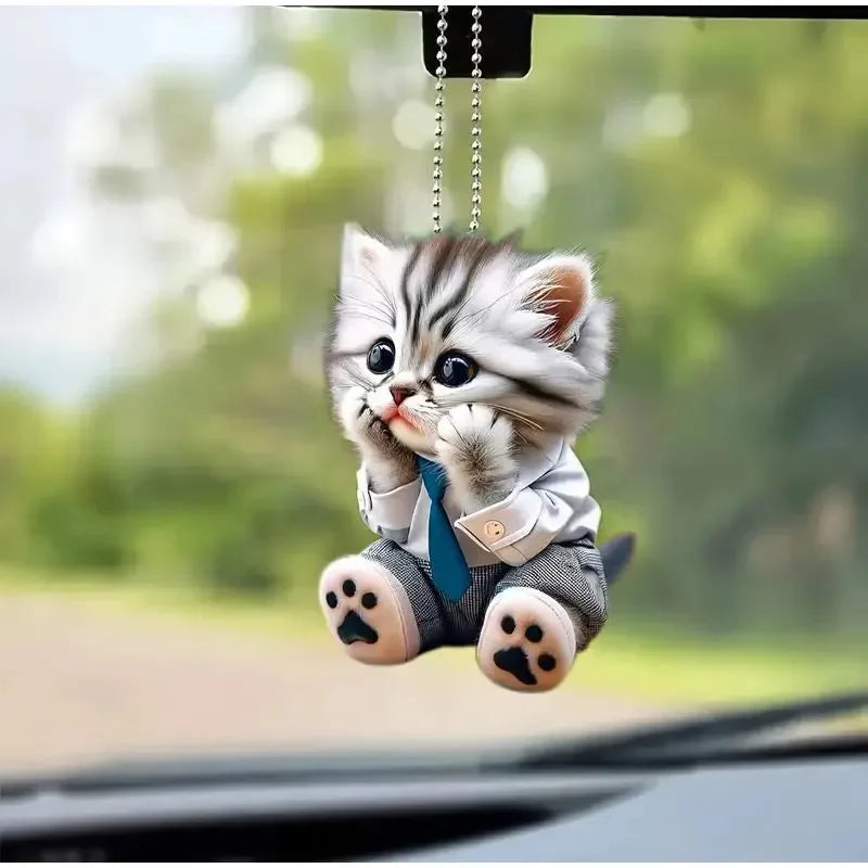 2D Acrylic Cat-Shaped Car Pendant Hanging Ornament with Chain