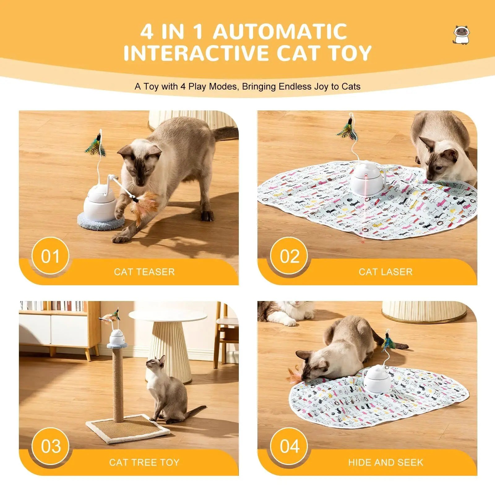 4-in-1 Rechargeable Automatic Cat Toy - Interactive Hide & Seek (White)