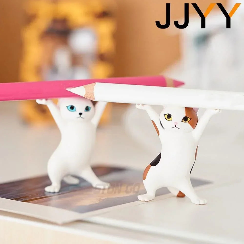 JJYY Cat Statue Pencil Holder – Cute Desktop & Bookshelf Ornament