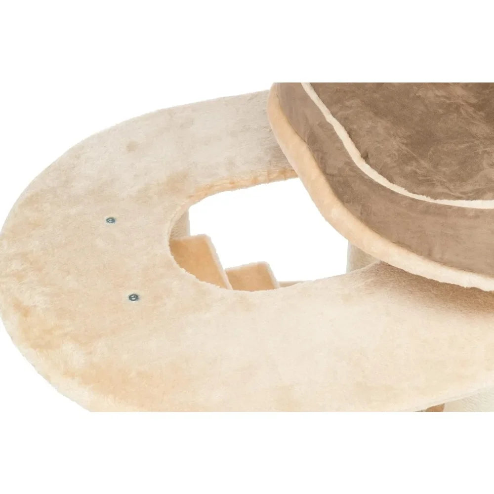 Senior Cat Tower with Hammock, Stairs & Cozy Bed – Beige