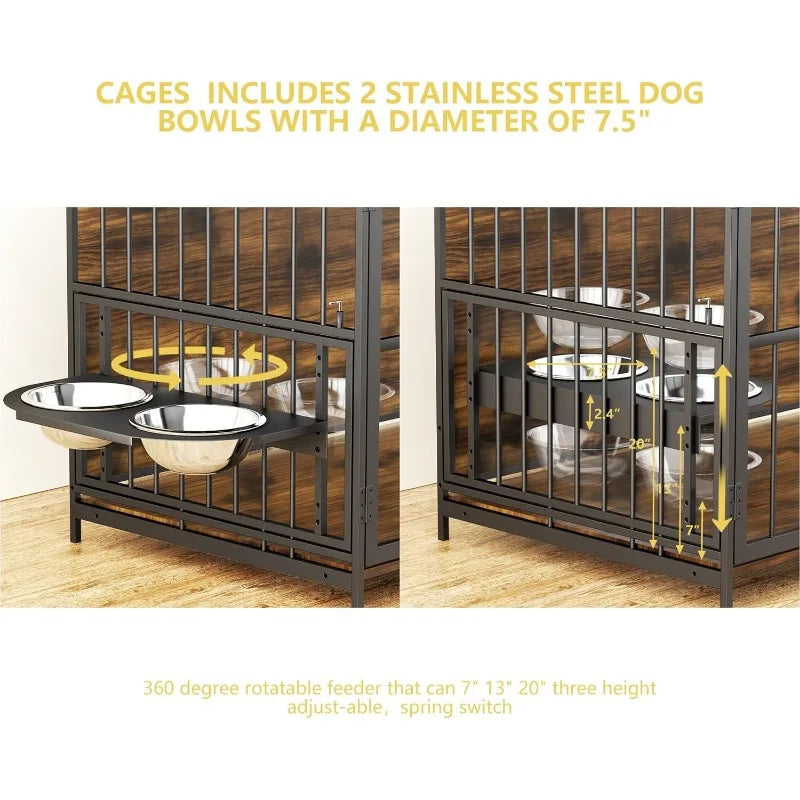 48” Heavy-Duty Dog Crate Furniture-Style Kennel with Bowls