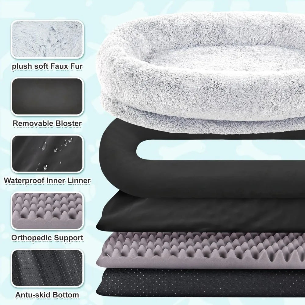 Human Dog Bed – Oversized Washable Faux Fur Napping Bed for Pets & Owners