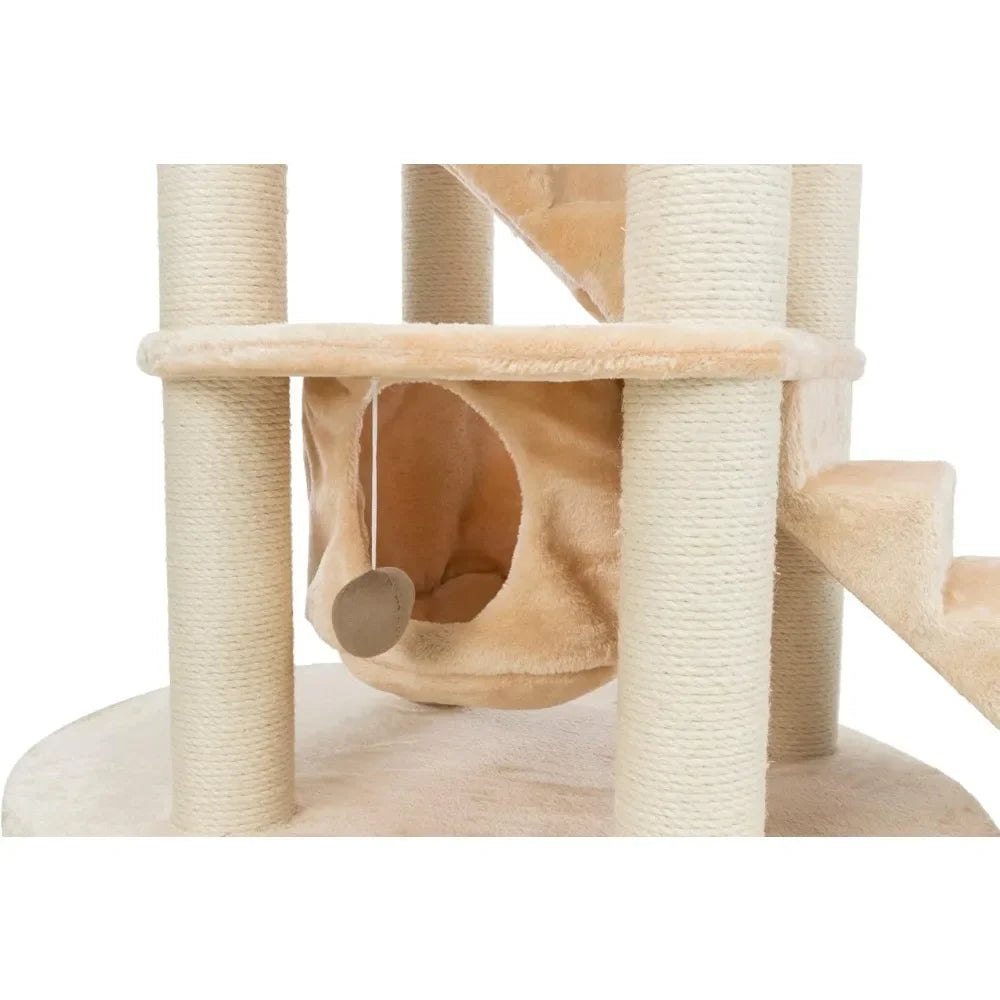 Senior Cat Tower with Hammock, Stairs & Cozy Bed – Beige
