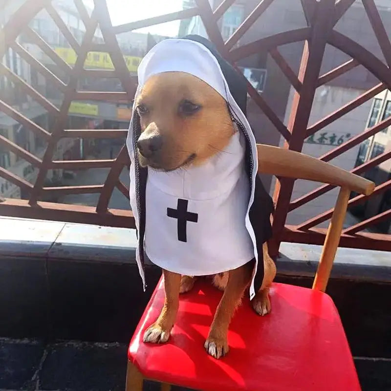 Funny Dog Nun Costume for Halloween - Sister Habit Pet Dress Up for Small Dogs