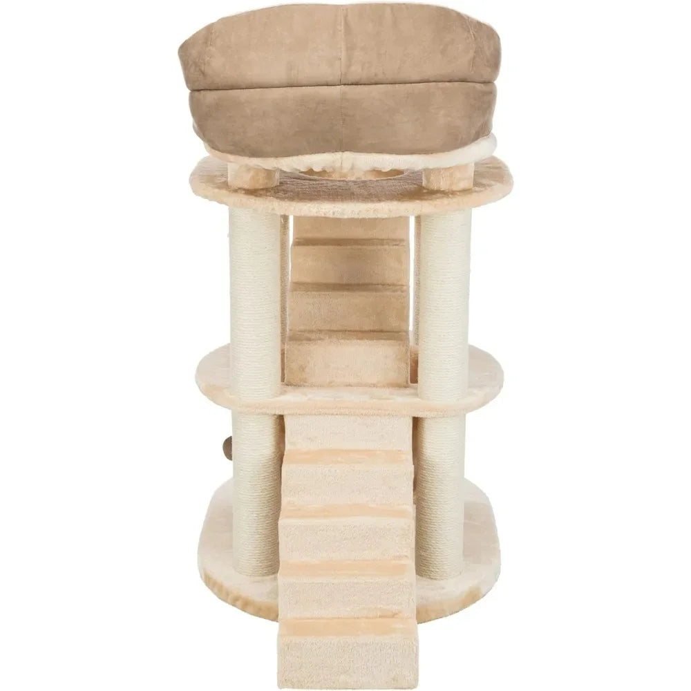 Senior Cat Tower with Hammock, Stairs & Cozy Bed – Beige