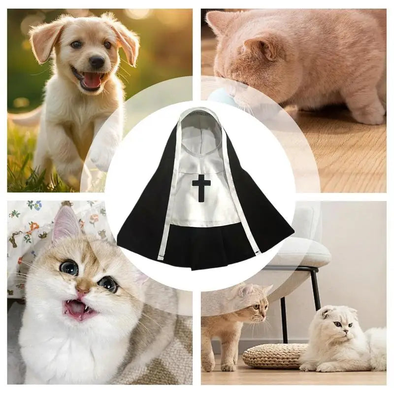 Funny Dog Nun Costume for Halloween - Sister Habit Pet Dress Up for Small Dogs