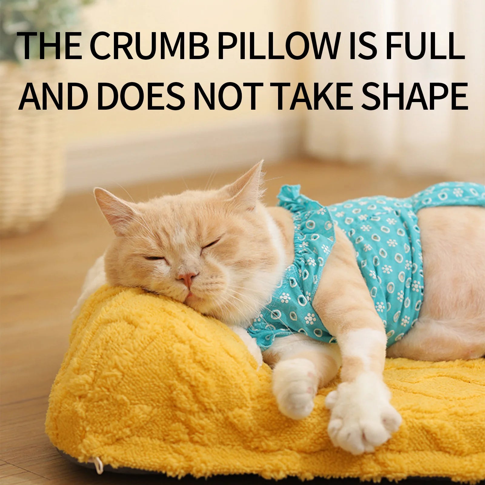 Cute Yellow Cream Cat Bed – Soft Plush Dog Pillow Basket