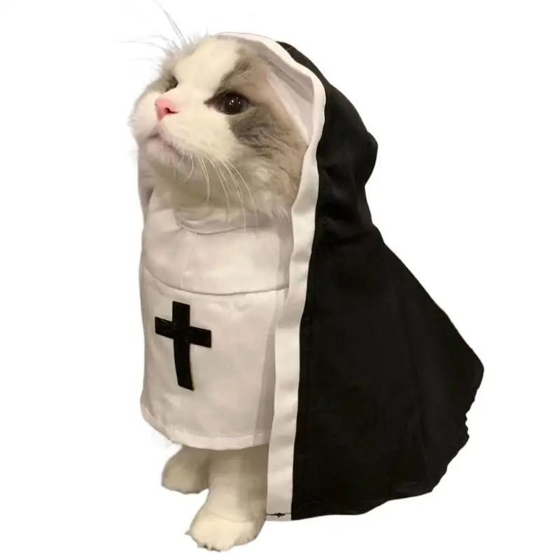 Funny Dog Nun Costume for Halloween - Sister Habit Pet Dress Up for Small Dogs