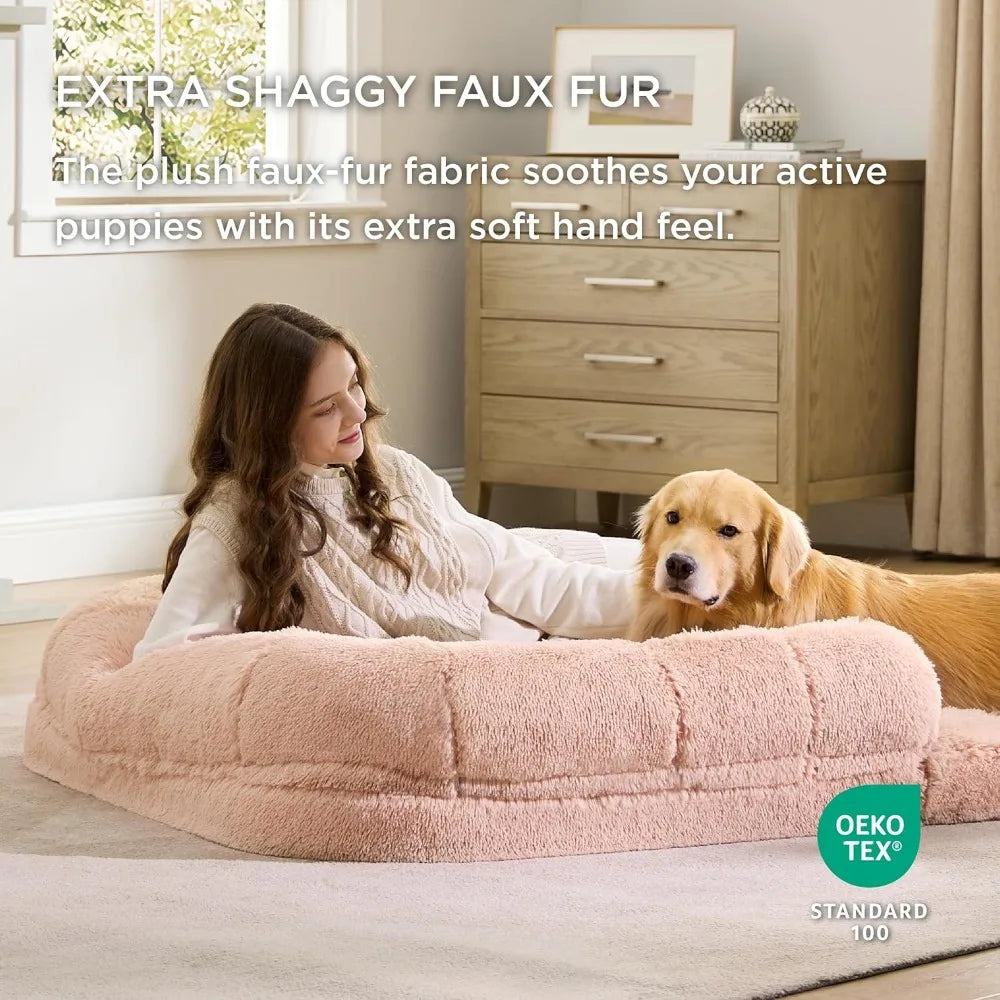 Foldable 2-in-1 Calming Human & Dog Bed for Pet Families
