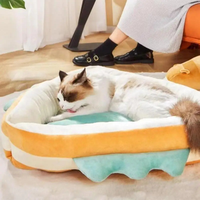Cute Soft Triangular Pet Bed – Cozy Washable Cushion for Small Pets