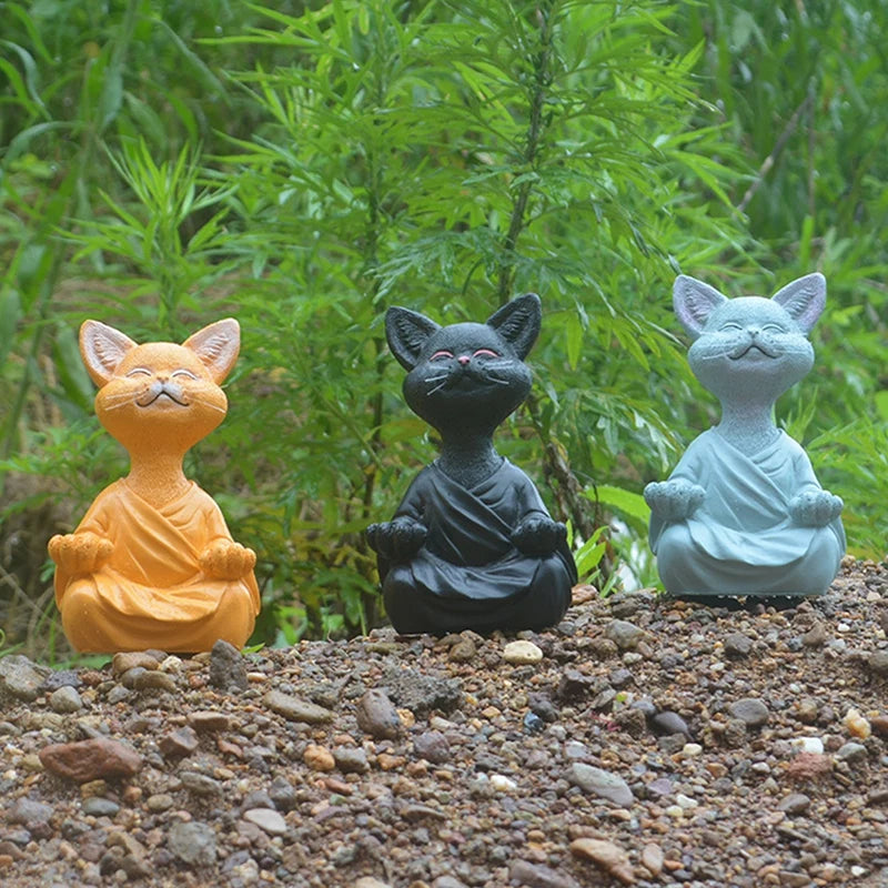 Meditation Cat Resin Statue - Sitting Cat Flower Home & Garden Ornament
