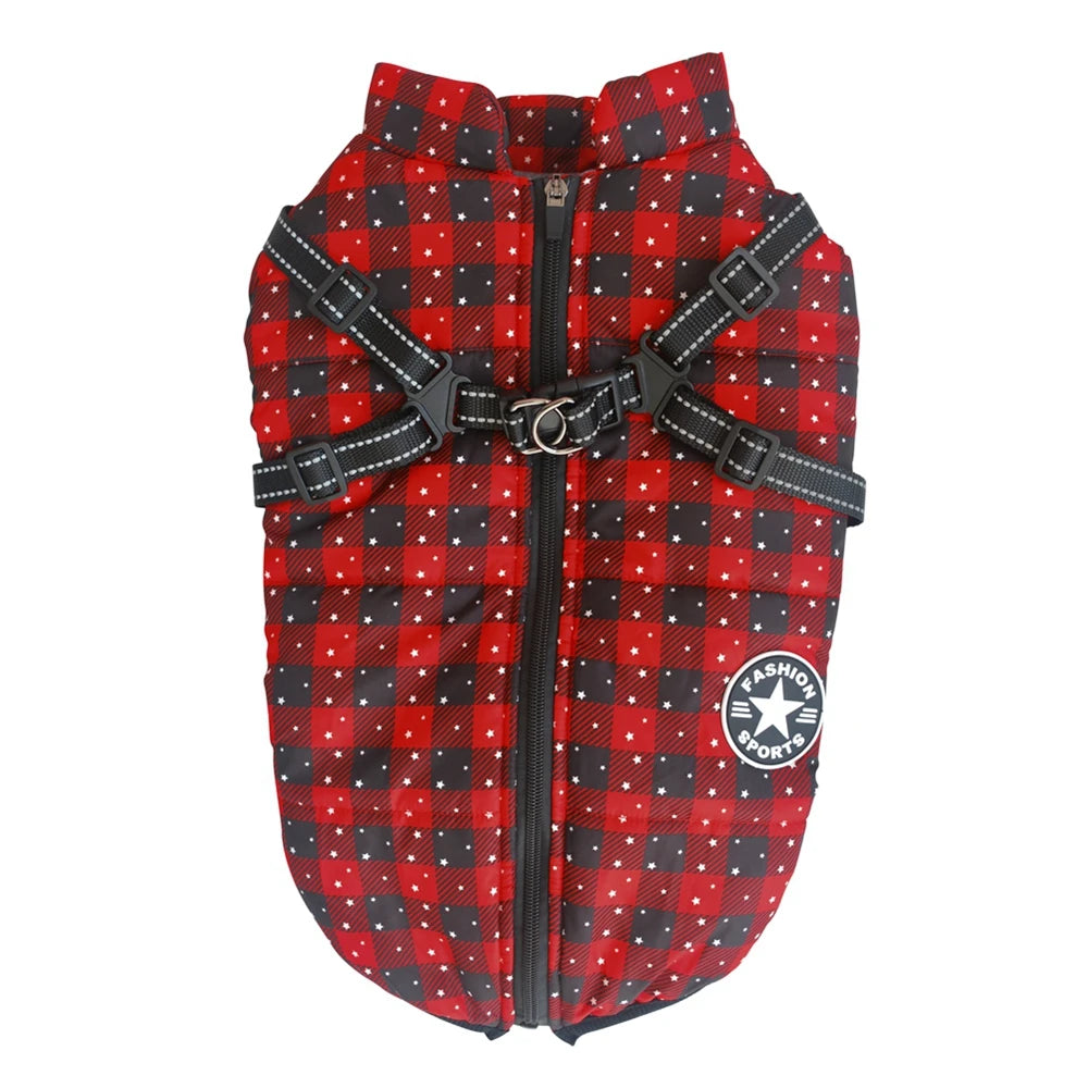 Large Pet Dog Jacket with Harness - Winter Warm Waterproof Coat for Small & Large Dogs