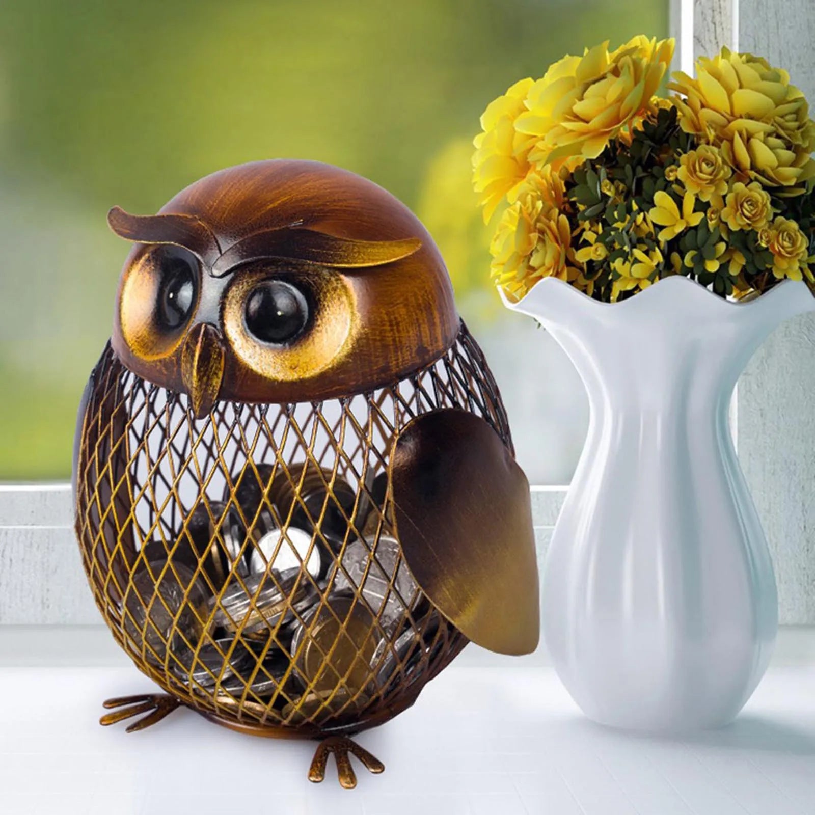 TOOARTS Owl Shaped Metal Coin Money Saving Box – Cute Home Decor & Crafting Gift