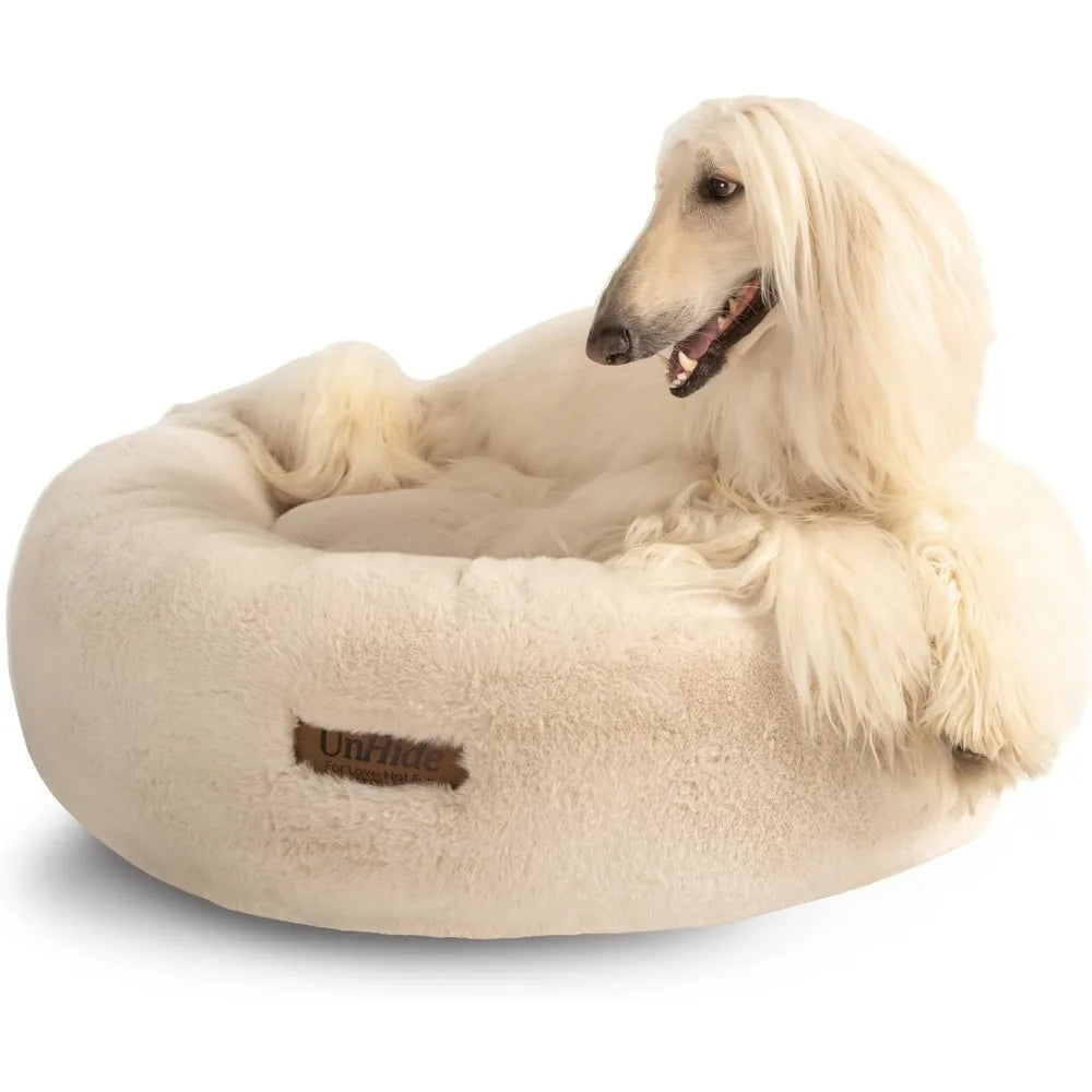 Large Pet Bed (35" X 12") – Extra Soft, Removable Faux Fur Cover, Machine Washable