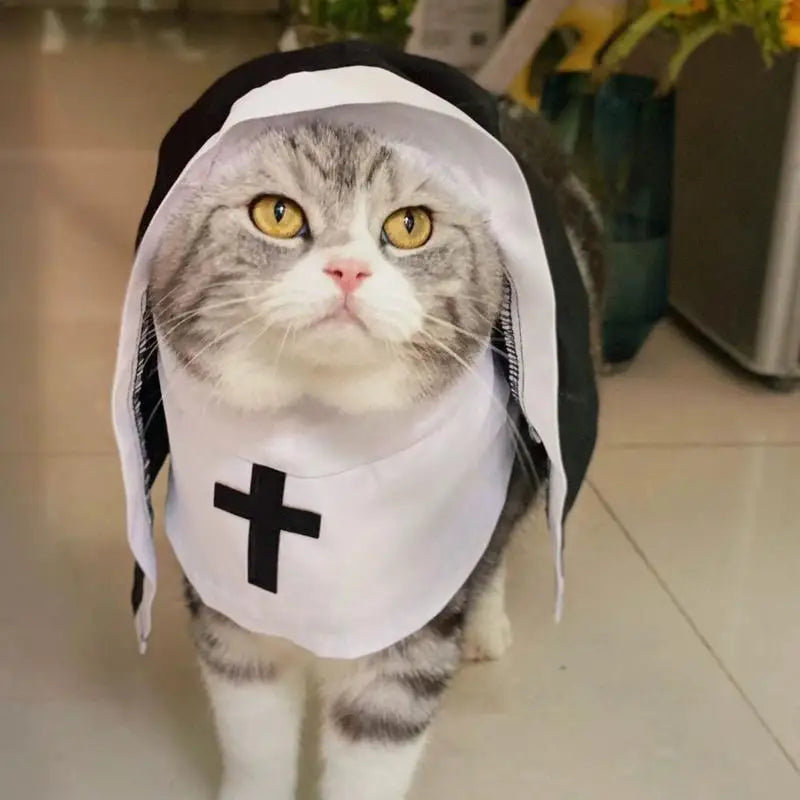 Funny Dog Nun Costume for Halloween - Sister Habit Pet Dress Up for Small Dogs