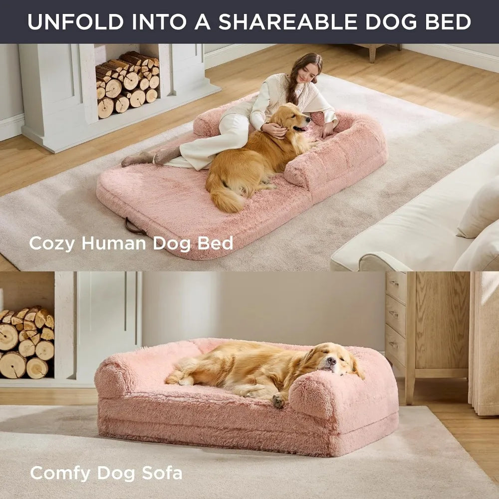 Foldable 2-in-1 Calming Human & Dog Bed for Pet Families