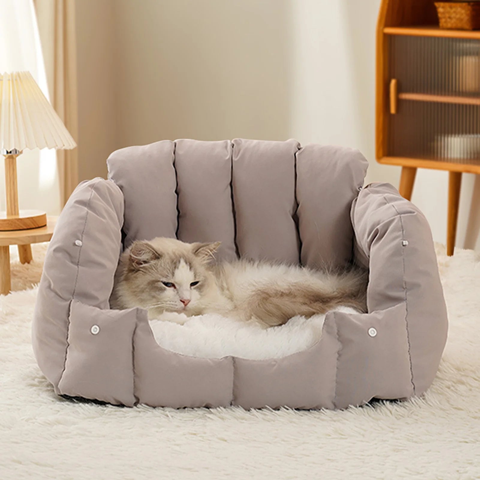 Pet Sofa Dual-Purpose Cat Bed with Adjustable Shape & Removable Cushion
