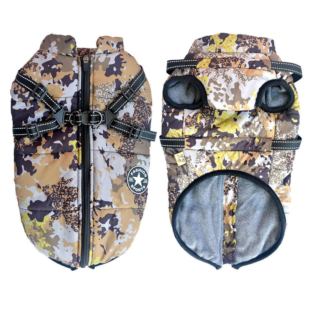 Large Pet Dog Jacket with Harness - Winter Warm Waterproof Coat for Small & Large Dogs