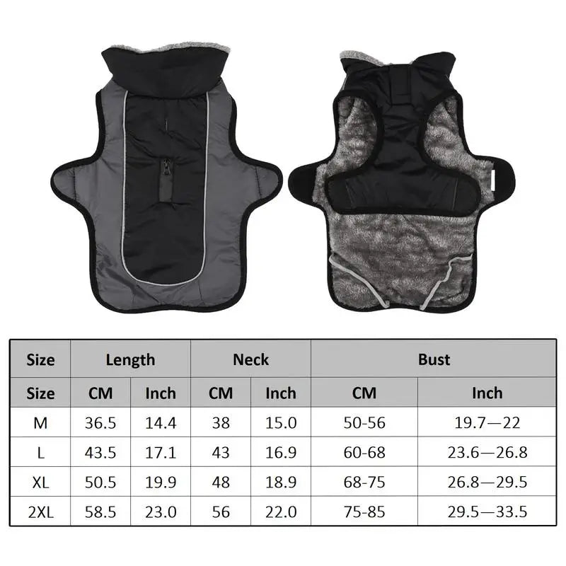 Warm Dog Jacket for Large Dogs - Reflective Snow Coat