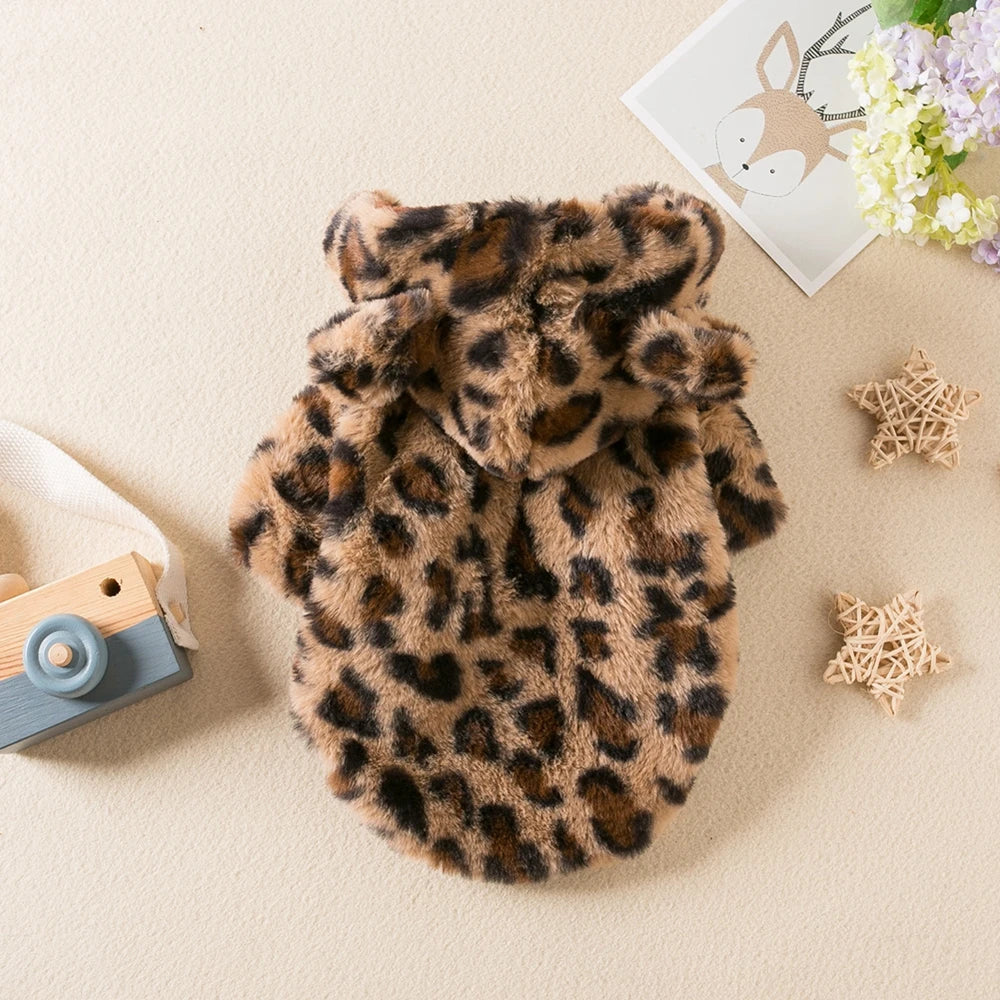 Winter Fleece Dog Hoodie Leopard Coat Jacket for Small & Medium Dogs