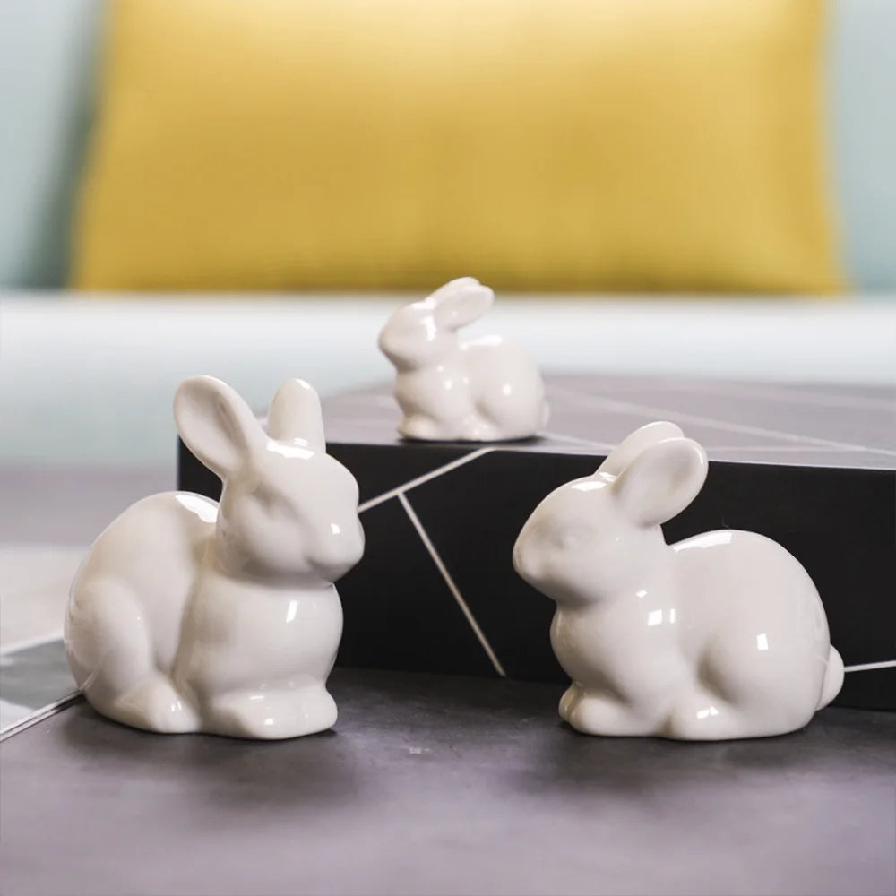 Mini Ceramic Bunny Ornament – Cute Animal Figurine for Home Decoration