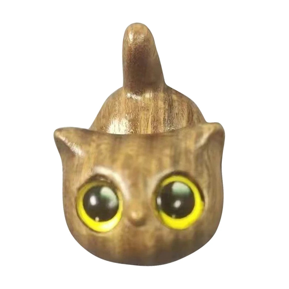 1PC Sandalwood Hand Carved Cat Sculpture – Memorial Garden Statue