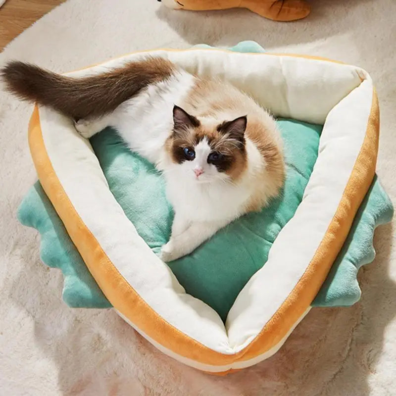 Cute Soft Triangular Pet Bed – Cozy Washable Cushion for Small Pets